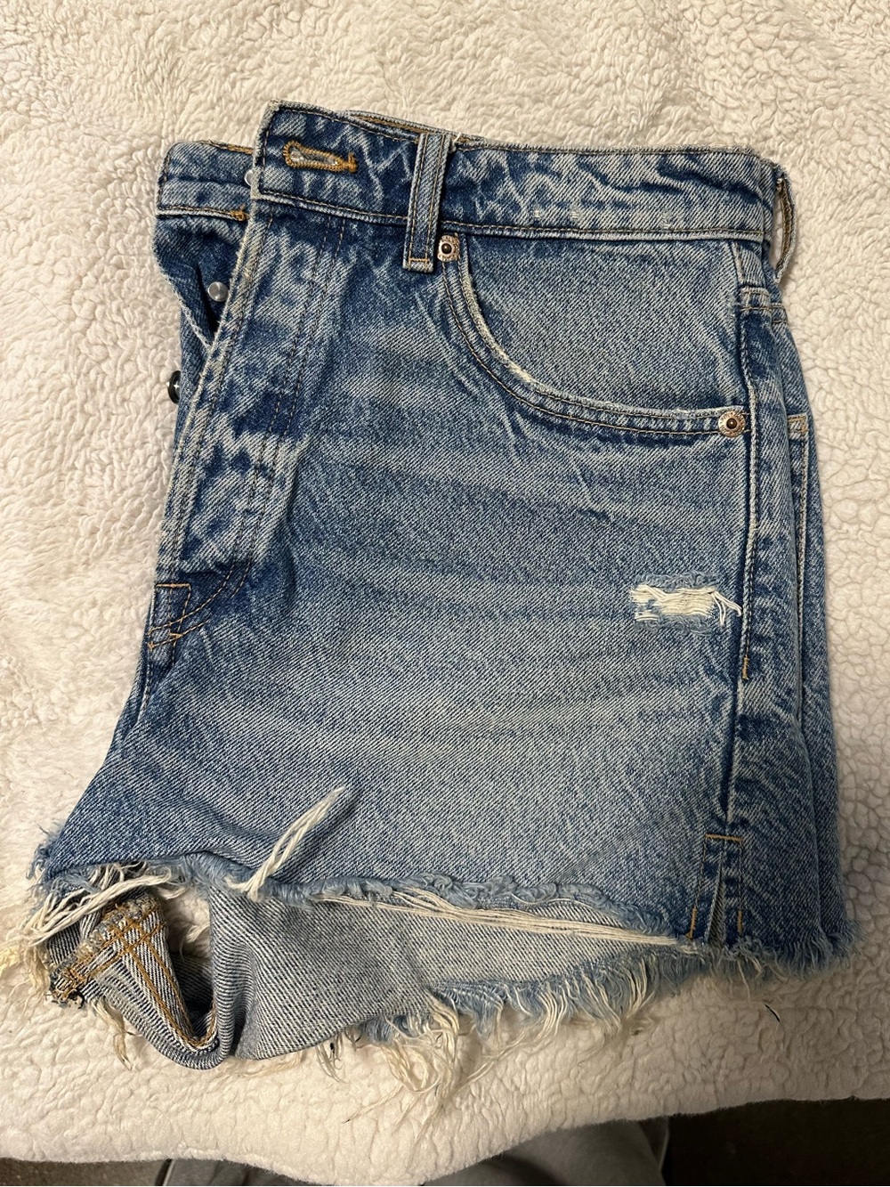 Zara Medium Wash High waisted Distressed Denim Shorts